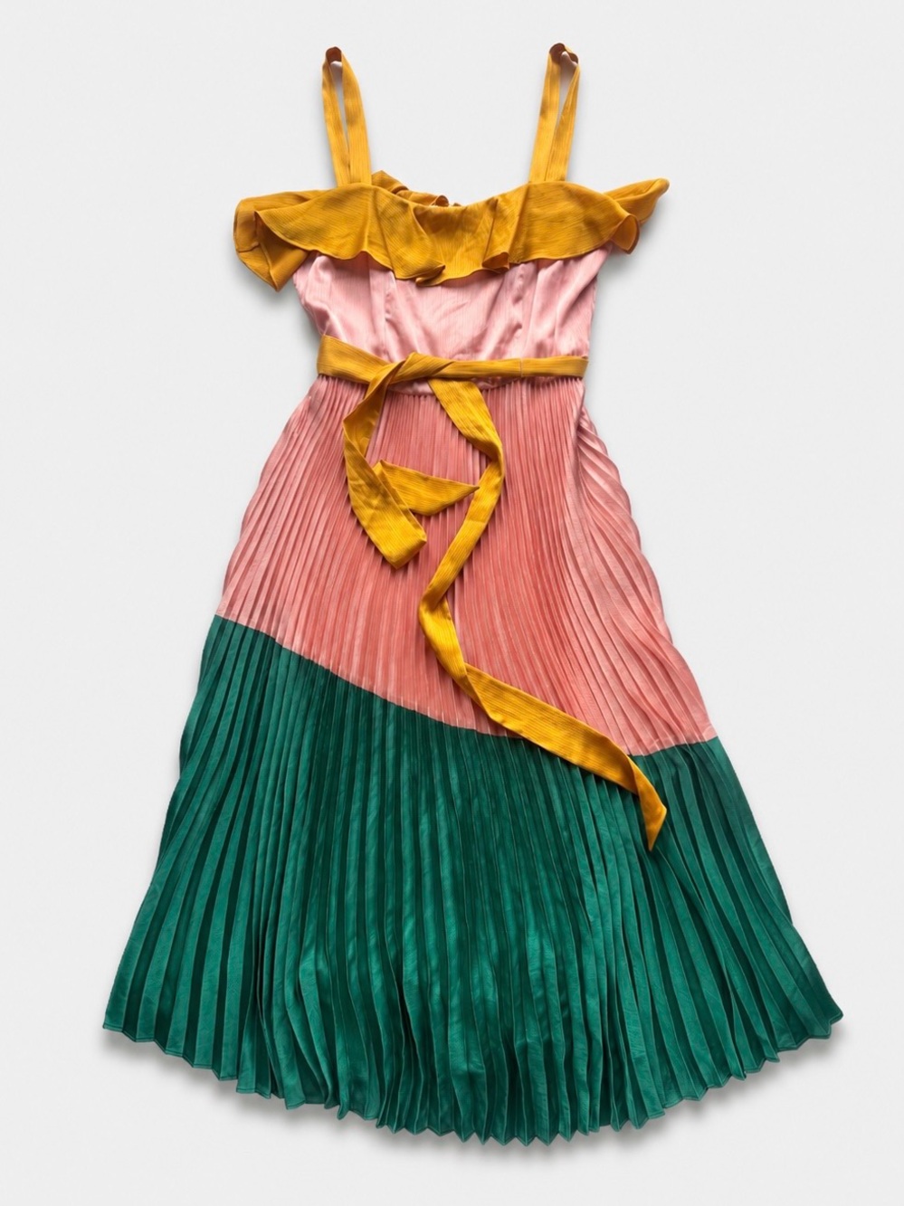 NWT Avec Les Filles Colorblock Pleated Midi Dress Ruffle Tie Waist Sz 6